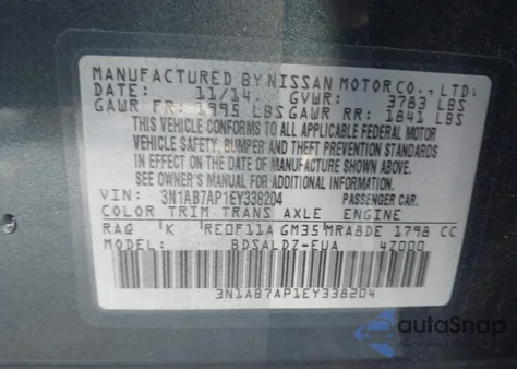 2014 Nissan Sentra Sv from USA, damaged, VIN 3N1AB7AP1EY338204